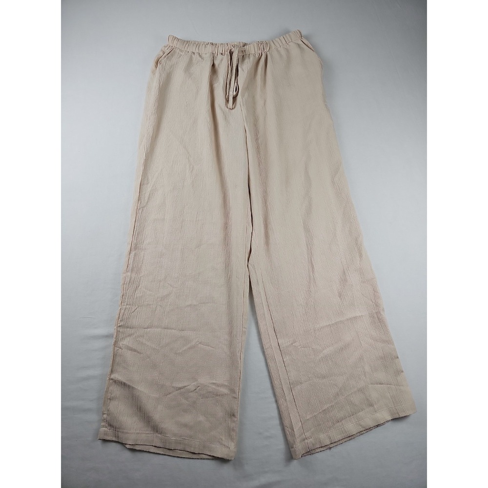 SHEIN Curve Women's 0XL Beige Wide Leg Pants Elastic Waist Drawstring Plus Size